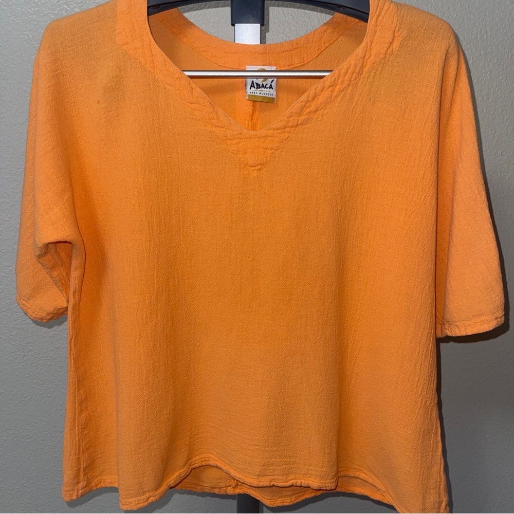 Abaca Women's Bright Orange Short Sleeve Top Size L